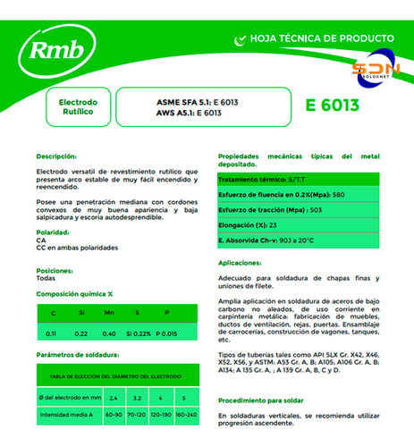 Electrodos Rmb 6013 (punta Azul - 13a) Diam. 3,25mm X 1kg