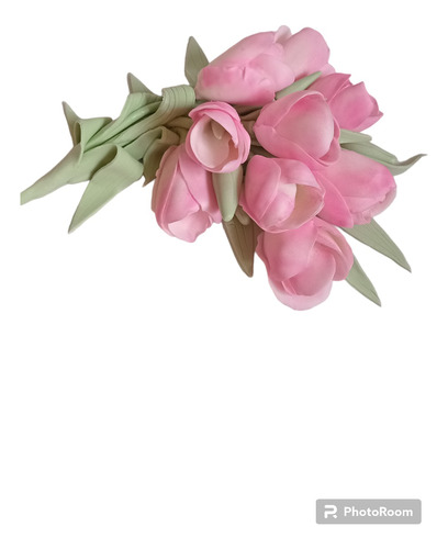 Adorno Torta Tulipanes Rosas Bouquet Porcelana Fria 
