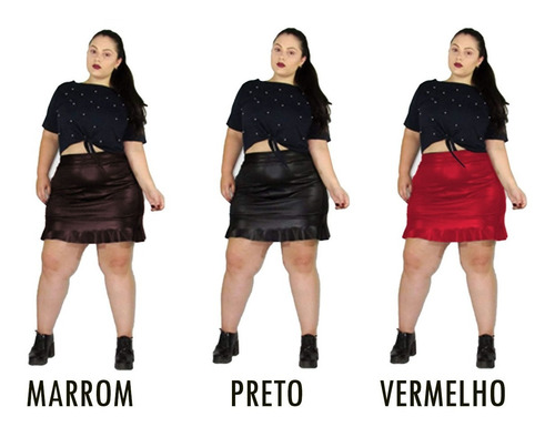 Saia Babado No Couro Plus Size (44 Ao 60)