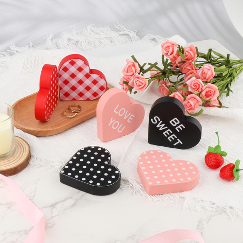 6 Letreros De Madera Para El Día De Valentín, Decoración