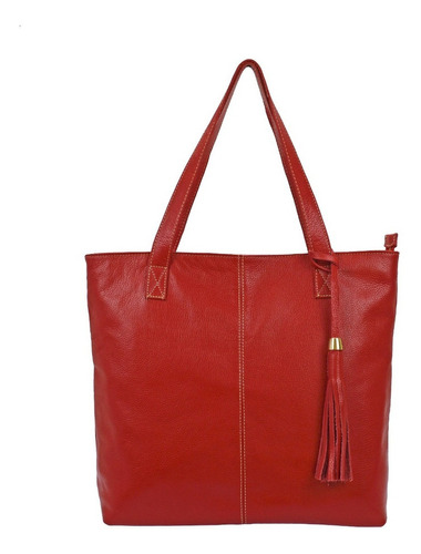 Bolsa Vermelha Feminina Couro Legítimo Tiracolo Shopbag Cor Vermelho