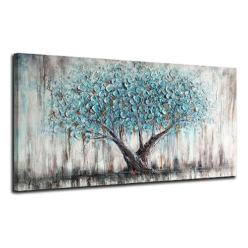 Arte De Pared De Árbol Azul Turquesa, Árbol De Vida A...