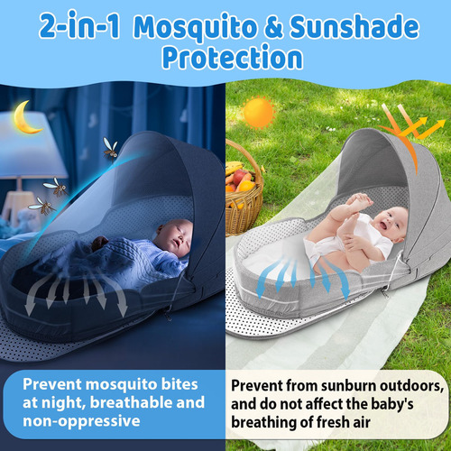 Moisés De Viaje Portátil Para Bebé Plegable Con Mosquitera