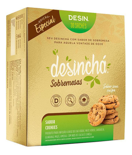 Desinchá Cookies 30 Sachês - Chá Verde Zero Açúcar