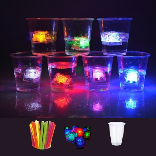 Imagen 1 de 10 de Combo Bar Luminoso Barra 12 Pers Vasos Sorbetes Hielos Led