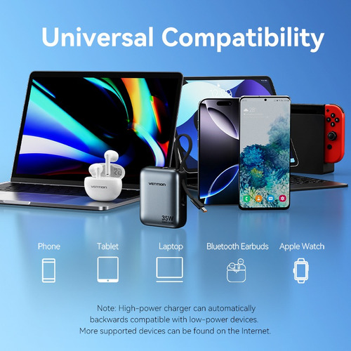 Cargador Portatil Power Bank Usb C 10000mah 35w Vention Color Negro