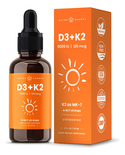 Nutrachamps Gotas Líquidas Vitamina D3 K2 5000 Ui 2 Oz