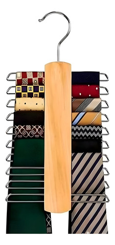 Pack X2 Perchas De Madera Para Corbata Corbatero Cinturon Marrón Claro
