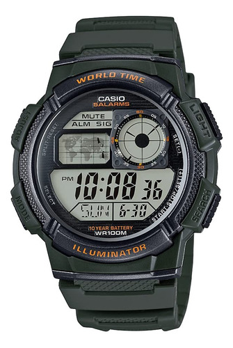 Reloj Casio Ae1000w 3av Para Hombre Verde Métrico