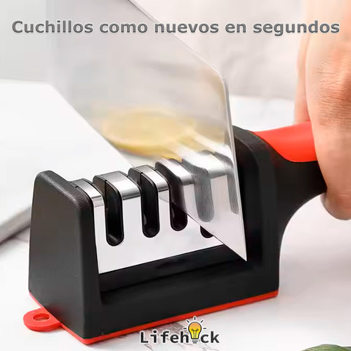 Afilador Afila Cuchillo Y Tijera 4 En 1 Manual Ergonomico !! Color Negro y Rojo