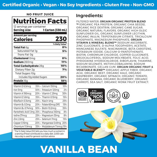 Orgain Batido De Proteína Vegano Nutricional Orgánico, Vaini