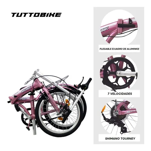 Bicicleta Plegable Aluminio Rodada 20 7v Flink Monk Color Rosa