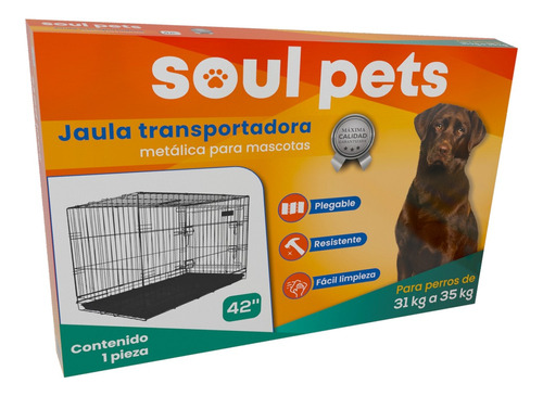 Soul Pets Jaula Metálica Reforzada 42 pulgadas 107x71x77.5cm Color Negro