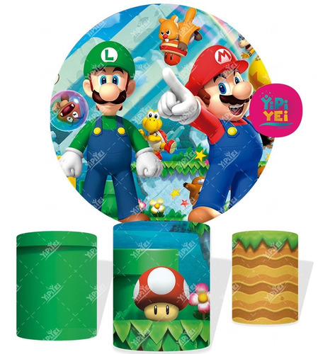 Fundas Mario Bros Tela Sublimada Redonda 1.5m Y 3 Cilindros