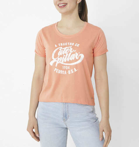 Remera Caterpillar Joyce Crop Tee Papaya Punch-white Dama