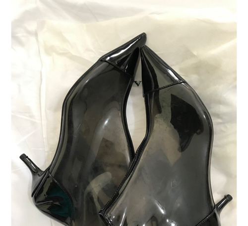 Bota Zara Ankle Boot Vinil Transparente Preta Bico Fino Nova