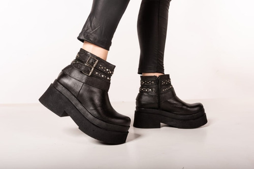 Botas Plataforma Cuero Vacuno Zapatos Botinetas Mujer Altas