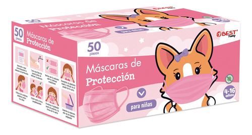 Best Trading 50 Cubrebocas Infantiles Unisex de niño color rosa