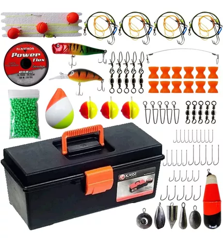 Kit Caja Pesca Completa Variada Lineas Señuelo Leader Tanza