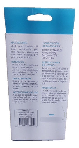 Soporte Para Codo De Tenista Con Gel Color Negro Medway.