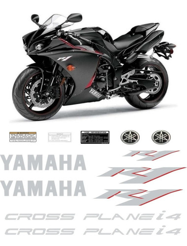 Kit De Adesivos Completo Emblema Moto R1 2010 Preta R110pt