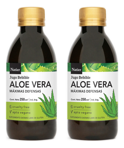 Natier Kit X2 Suplemento Aloe Vera Jugo Natural Vegano 250ml