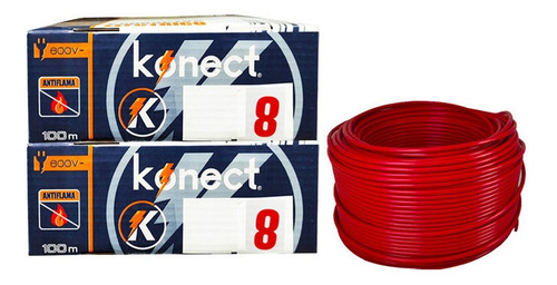 Cable Electrico Cca Konect Calibre 8 Rojo 100 Metros 2 Pzs