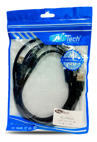 Cable Usb 2.0 Macho A Macho De 1.8m Buena Calidad Pvc