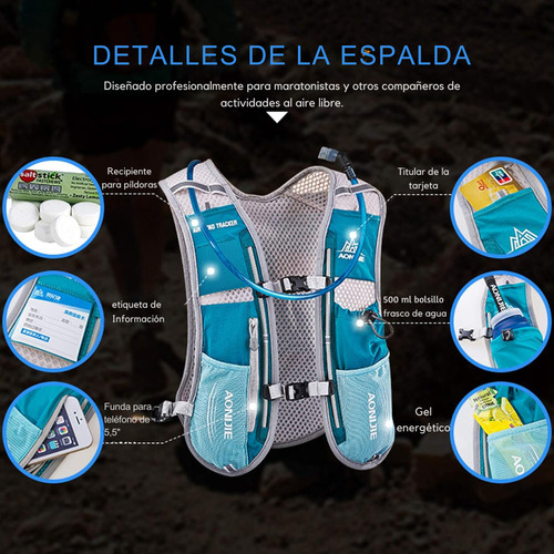 Chaleco Hidratacion Mochila Running Trekking Aonijie 5 Lts Color Verde Agua