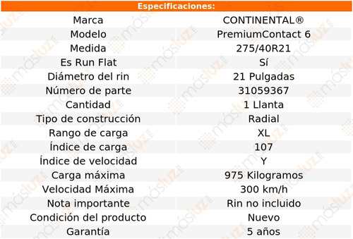 Llanta Conti Premiumcontact 6 275/40r21 Run Flat