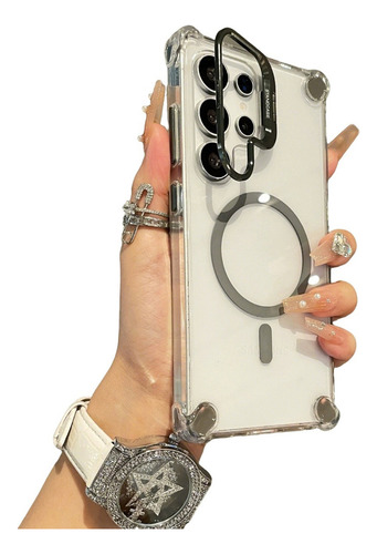 Funda Para Samsung De Transparente Uso Rudo Esquinas Reforzadas Con Magsafe+protector De Lente+soporte