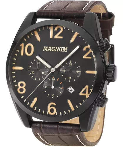 Relógio MAGNUM masculino cronógrafo marrom MA34932O - aconfianca