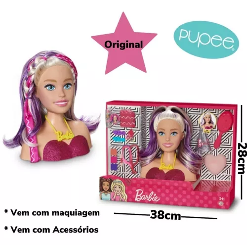 Boneca Barbie Maquiar E Pentear Busto 3 Acessorios - Pupee