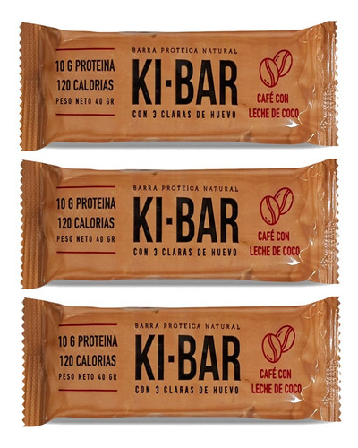 Barrita Proteica Natural Ki Bar Cafe Con Leche Coco 40g X3
