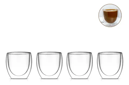 Copo Café Bono Parede Dupla De Vidro 80ml - 4 unids