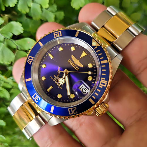 Correa de reloj automática Invicta Pro Diver de acero inoxidable 8928ob, color plata y oro, color del bisel azul, color de fondo azul