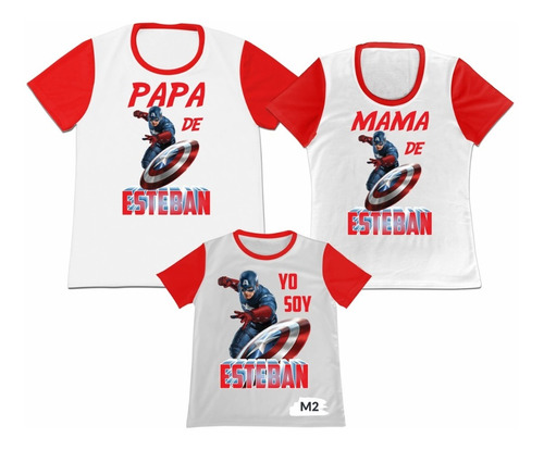 Franela Set 3 Papa Mama Hijo Capitan America Poliester