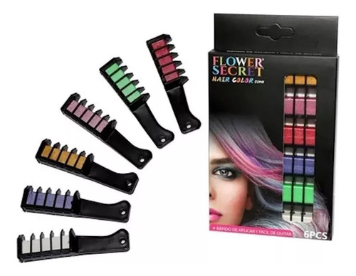 Set X6 Tizas Para Tinturar El Cabello Temporal Peine Colores