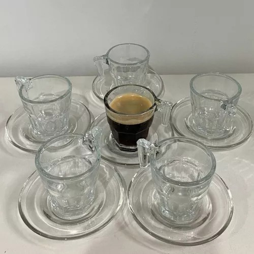 Juego De 6 Tazas Para Café Espresso+ Platillos 70ml Kimglass Translúcido Cuchara