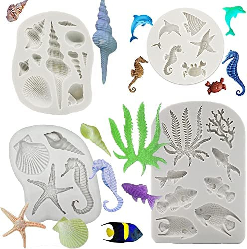 Afinsea 4pcs Tema Marino Fondant Molde De Silicona Algas Mar