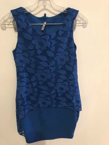 Vestido Corto De Franela Con Blonda Color Azul