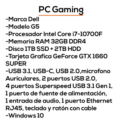 Imagen 4 de 7 de Computadora Gaming Dell G5 I7 Gtx 1660 32gb Ram 1tb+2tb Bagc