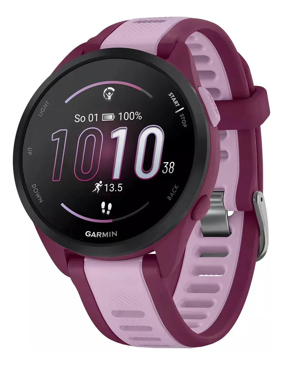 Relógio Garmin Forerunner 165 Music Amoled Preto () Pulseira Granada/ Roxo