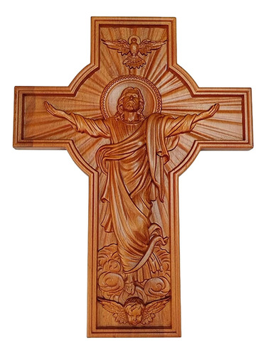 Crucifijo De Madera Católico Colgante Cruz De 26x20x1,8cm