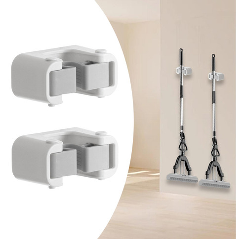 Wall Mounted Broom And Mop Organizer For Home 2 Single Clips