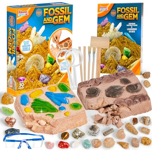 Fossil And Gemstone Dig Kit - 30+ Pcs Digging Kit For Kids I