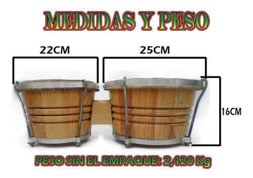 Bongo Profesional Madera De Cedro Y Pino Natural Percusión