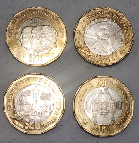 4 Monedas Conmelorarivas De 20 Pesos Mexicanos