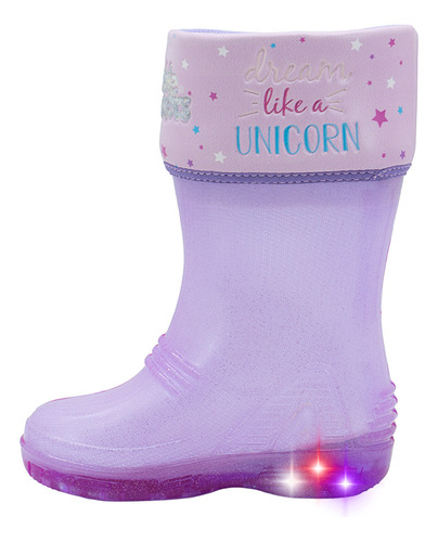 Bota Lluvia Para Niña Bubble Gummers Unicornio Con Luces