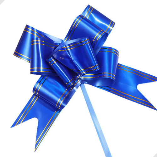 50 Laços Pronto Fita P/presente M 18x35mm Fitinha Decorada Cor Azul Liso Com Linha Dourada